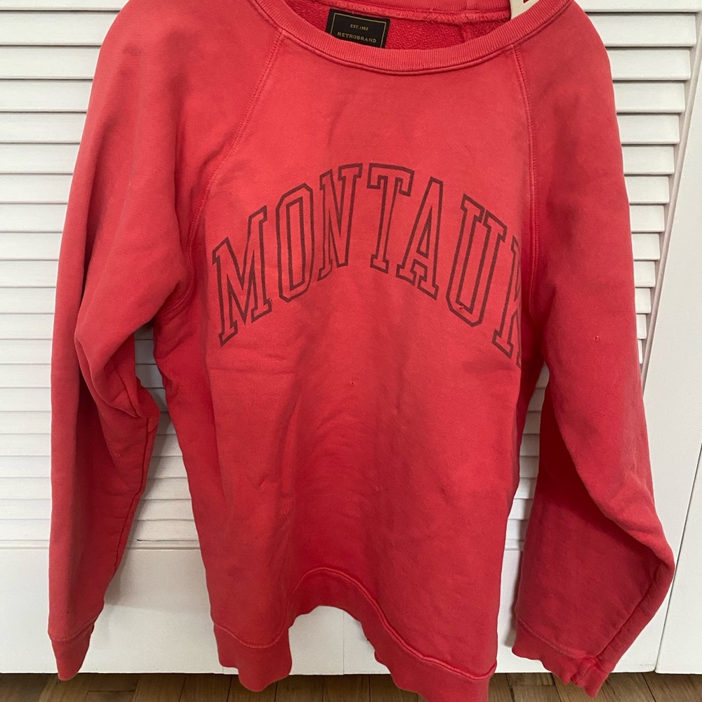 Red Anthropologie Crew Neck Sweater with Montana Text